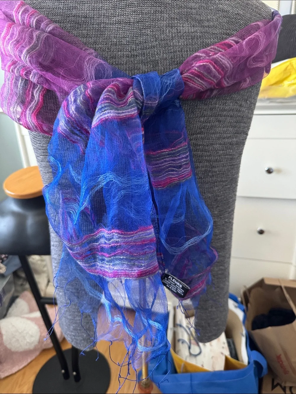 Sheer Blue and Purple Striped Scarf - Unbranded